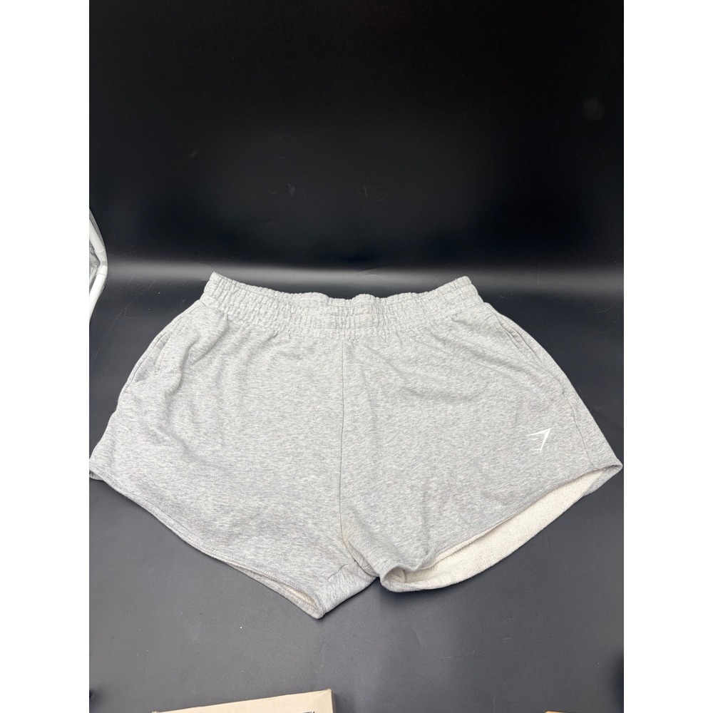 Gymshark Womens Training Fleece Shorts Light Grey Marl Pockets Size XL